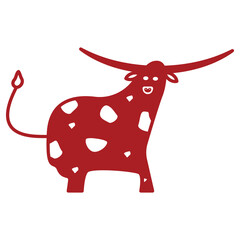 Red ox emblem, Chinese New Year, longhorn isolated illustration, bull, cow card, vector 
