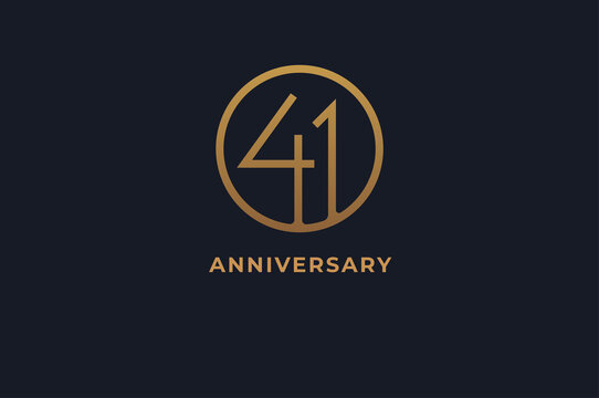 Number 41 logo, gold line circle with number inside, usable for anniversary and invitation, golden number design template, vector illustration