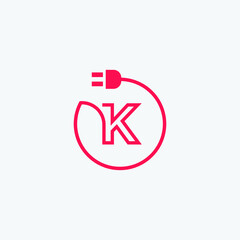 K letter formed by electric line. Font style, vector design template elements for your application or corporate identity.