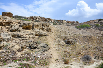 Fototapeta na wymiar Desert landscape and trail in Cyprus, Tatlisu.