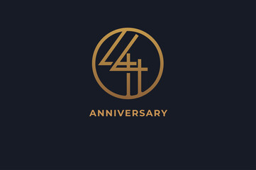 Number 44 logo, gold line circle with number inside, usable for anniversary and invitation, golden number design template, vector illustration