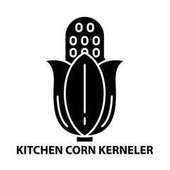 kitchen corn kerneler icon, black vector sign with editable strokes, concept illustration