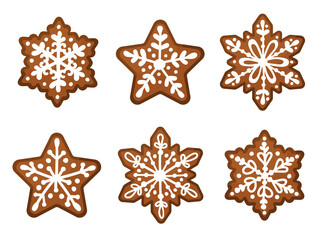 Fototapeta na wymiar Gingerbread cookie on a white background. Vector cartoon biscuit. Flat design. Icons isolated