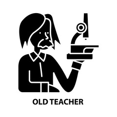 old teacher icon, black vector sign with editable strokes, concept illustration