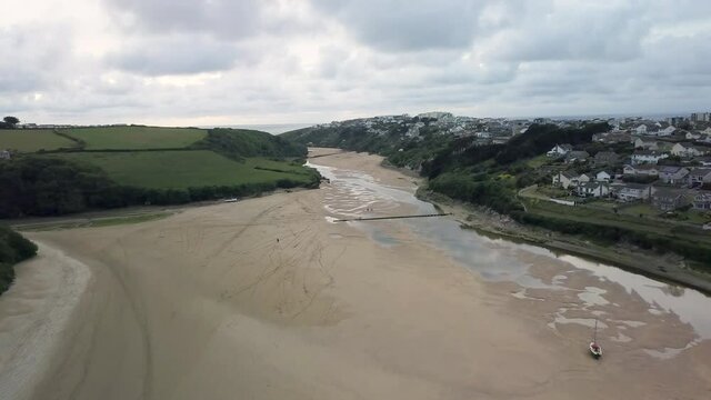 Scenic View Of Gannel River In Newquay United Kingdom - aerial shot