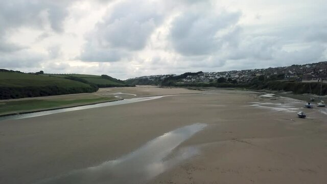 Cloudscape Above Idyllic View At Gannel River In Newquay United Kingdom. - Aerial Shot