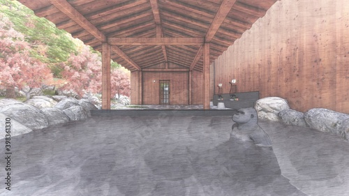 温泉 屋外 個室露天風呂 屋根あり ゴリラ36 Wall Mural Hiro Studio