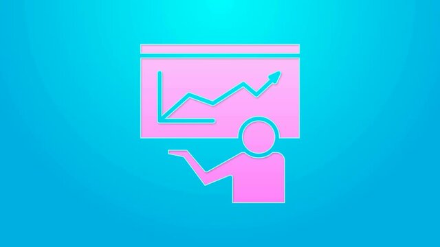 Pink line Training, presentation icon isolated on blue background. 4K Video motion graphic animation