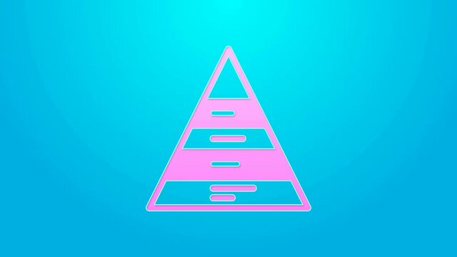Pink line Business pyramid chart infographics icon isolated on blue background. Pyramidal stages graph elements. 4K Video motion graphic animation