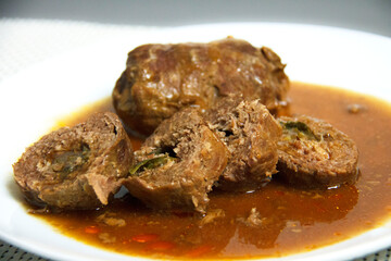 Beef rolls close up. Cooking background.