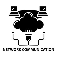 network communication icon, black vector sign with editable strokes, concept illustration