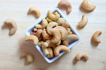 Portion of cashew nuts seen from the top
