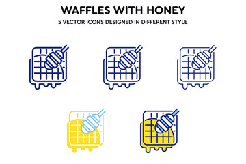 Waffles with honey vector icons set designed in different style