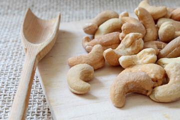 Portion of cashews with salt