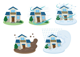 地震の被害に遭うショップのベクターイラストセット Wall Mural Icim 地震の被害に遭うショップのベクターイラストセット Wall Mural Icim