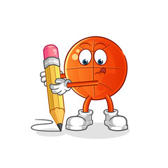 basketball write with pencil character. cartoon mascot vector