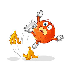 basketball slipped on banana character. cartoon mascot vector