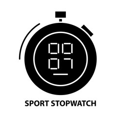 sport stopwatch symbol icon, black vector sign with editable strokes, concept illustration