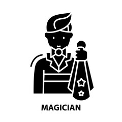 magician symbol icon, black vector sign with editable strokes, concept illustration