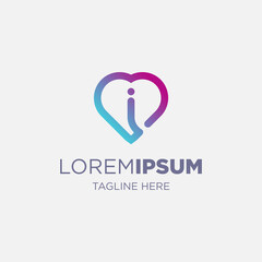 letter i logo with heart design template elements