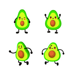 Obraz premium Cute avocado character with hat and heart. Vector illustration for birthday invitation,postcard and sticker