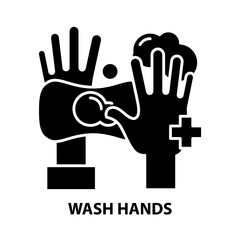 wash hands icon, black vector sign with editable strokes, concept illustration