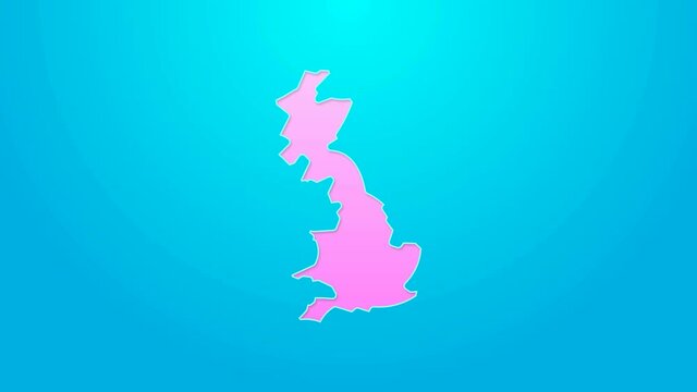 Pink line England map icon isolated on blue background. 4K Video motion graphic animation