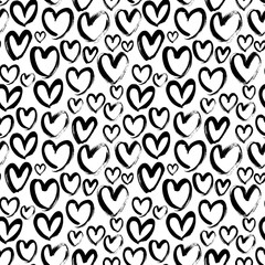Abstract seamless black hearts pattern. Hand drawn outlined black hearts. Love signs or symbols. Vector modern grunge background for valentine and wedding. Love wallpaper, web design, print, gift wrap