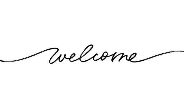 Welcome hand drawn line calligraphy. Modern continuous line lettering isolated on white background. Calligraphic inscription with swashes. Invitation, t-shirt print design, word with smooth lines