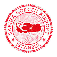 Sabiha Gokcen Airport Istanbul stamp. Airport logo vector illustration. Istanbul aeroport with country flag.
