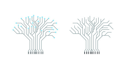 Circuit Tree Silhouette. Technology design element. Vector stock illustration