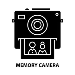 memory camera icon, black vector sign with editable strokes, concept illustration