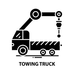 towing truck icon, black vector sign with editable strokes, concept illustration