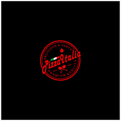 Fototapeta na wymiar Pizzeria Vector Emblem on the Black Background, Pizza Logo Template Vector Emblem for Cafe, Restaurant or Food Delivery Service