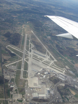 View over Zurich Airport shortly after takeoff