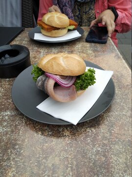 Soused herring sandwich typical from Hamburg, Germany