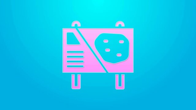 Pink line Amusement park billboard icon isolated on blue background. Entertainment in vacation. 4K Video motion graphic animation
