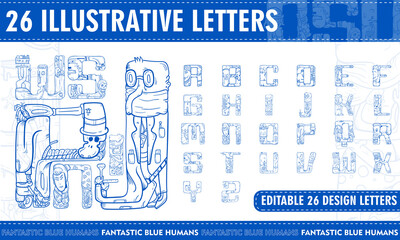 26 Editable Vector Letters - Fantastic Blue Humans