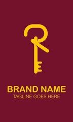 Letter P and Letter R Combination Creating a Golden Key Logo Template