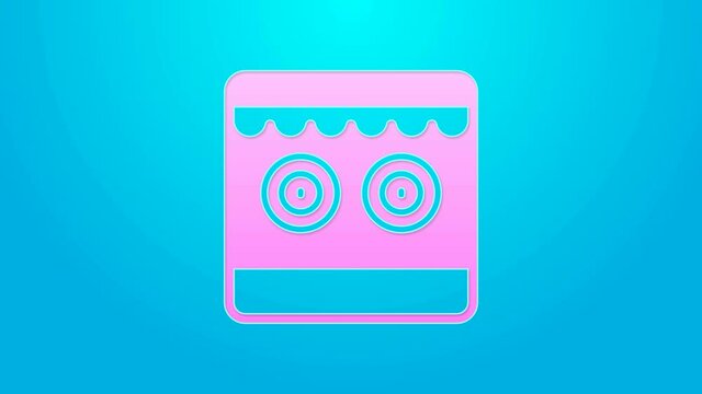 Pink line Shooting gallery icon isolated on blue background. 4K Video motion graphic animation
