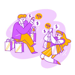 Young Couple Online Shopping Lifestyle Illustration
