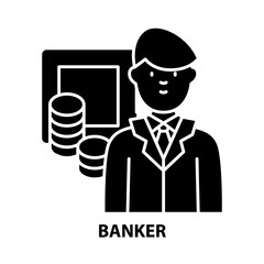 banker icon, black vector sign with editable strokes, concept illustration
