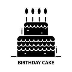 birthday cake icon, black vector sign with editable strokes, concept illustration