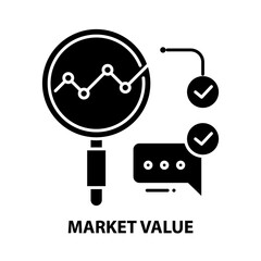 market value icon, black vector sign with editable strokes, concept illustration