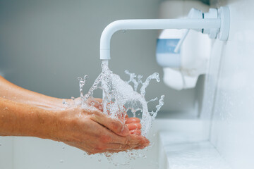hands under the faucet with splashing water
