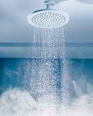 contrast shower with flowing water stream and steam - obrazy, fototapety, plakaty