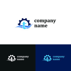 Initial t letter for swimming pools and aquatic venue repairing, setting and service company logo template