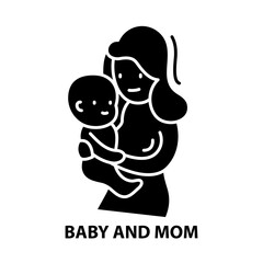 baby and mom icon, black vector sign with editable strokes, concept illustration