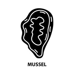 mussel icon, black vector sign with editable strokes, concept illustration