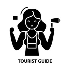 tourist guide icon, black vector sign with editable strokes, concept illustration